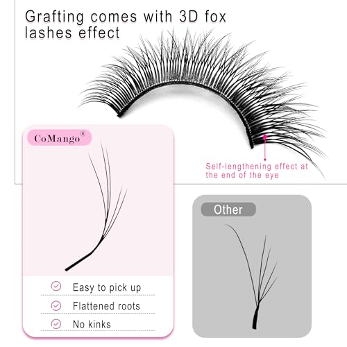 CoMango Fox Eye Lashes Extension Flying YY Lashes 5D Mutil-layer Y Shaped Lash Mink Premade Lash Fans C/D Curly Foxy YY Lashes Natural Fluffy Handmade Individual Eyelash Fans(Black,5D-C-mix8-13mm)