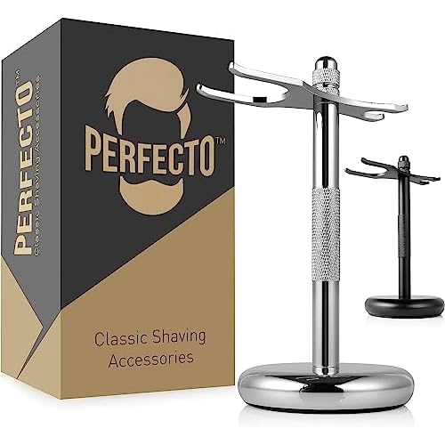 Perfecto Brown Shaver Brush + Chrome Stand Bundle