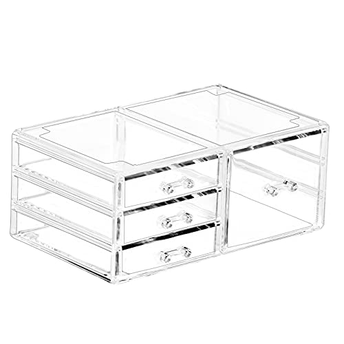 Cq acrylic 1 Pack Clear Stackable Storage Drawers for Vanity,Stackable 4 Drawers Desktop Organizer With Drawers,Cute Desk Storage for Office,Jewelry,Hair Clip,Beauty,Skincare and Make Up Organizers