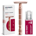 Rose Gold Double-Edge Safety Razor, Single-Blade Razors with 5 Stainless Steel Blades, Reusable Metal Razor for Men and Women