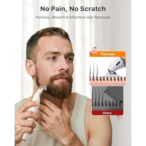 Electric Groin & Body Hair Trimmer - Painless Beard Razor for Men, All-in-One Body Groomer, Waterproof Wet/Dry Men's Ball Shaver with Magnetic Head, USB-C Charging, Easy Claen, White(Lite)