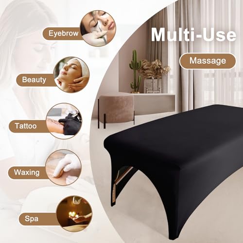 2-Piece Spa Bed Cover Professional Lash Bed Cover Stretchy Massage Table Cover Beauty Bed Protective Topper, Excellent for Lash Extension, Spa, Massage, Beauty Salon, Wax, Tattoo (Black)