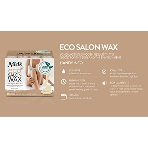 Nad's Professional Microwaveable Hard Stripless Wax - Plastic-Free, Vegan, 300g with Wooden Spatula