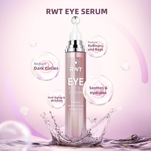 RWT 5% Caffeine Eye Serum & Under Eye Roller Cream for Dark Circles and Puffiness Eye Care Eye Roller Serum with 360¡Æ Massage Ball Eye Treatment Serum for Women