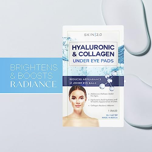 Hyaluronic Acid and Collagen Under Eye Patches - Anti-aging, Reduces Eye Bags & Wrinkles, Firming & Hydrating Eye Pads - Cruelty Free Korean Skin Care - All Skin Types - 5 Pairs