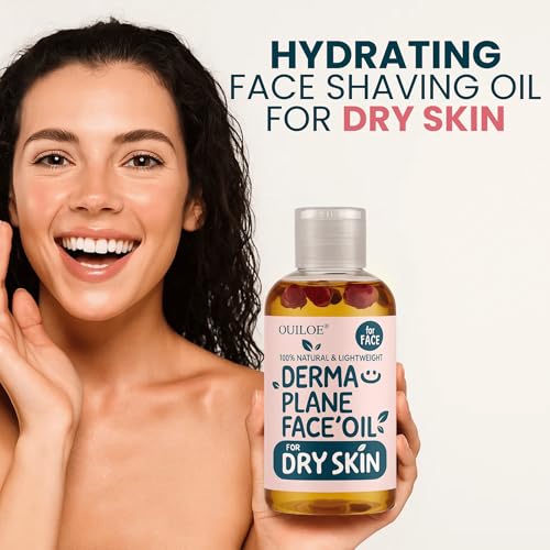 Dermaplaning Oil for Dry Skin - Hydrating Face Shaving Oil for Women - Safe for Acne Prone Skin - Non Comedogenic, Fragrance Free, Natural and Hypoallergenic for Pre & Post Dermaplaning 4oz by Ouiloe