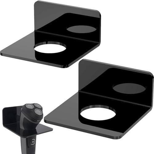 Linkidea 2 Pcs Shower Razor Holder, Electric Shaver Storage Compatible with Philips Norelco 9, 7, 5 Series, Men's Bathroom Wall Mount Organizer, Shaving Accessories Holder (Black)