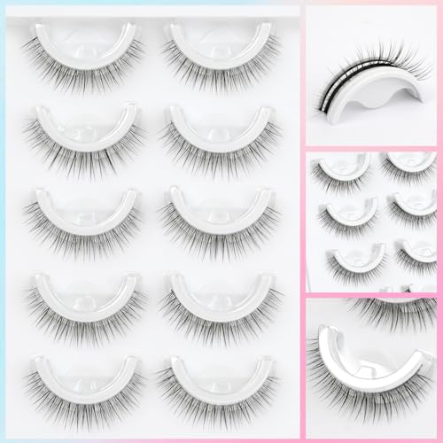 EMEDA Self Adhesive Eyelashes Natural Look No Glue Eyelashes 10mm Pre glued Waterproof Glueless No Glue Needed Reusable Stick on False Strip Lashes Easy for Beginner(L08 with Tweezers)