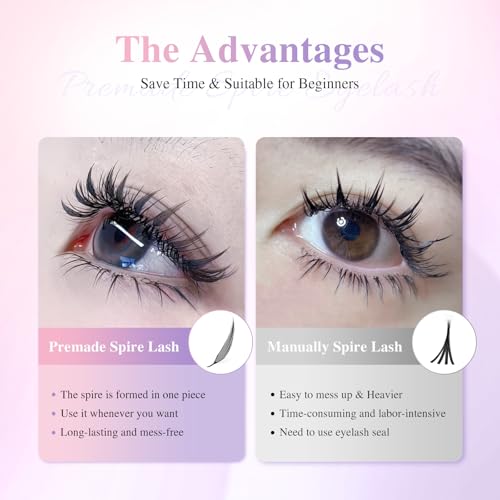 NAGARAKU Premade Spire Eyelash Extensions, 5 Trays in 1 Pack Air Series Feather Shape Manga Anime Lashes Volume Soft Black Flat Root Spikes Fans Eyelashes DIY Clusters Lash-0.07 C Curl 8-15mm Mix