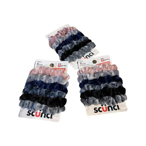 scunci Velvet elastic ties, 6 pcs, 33464, Pack of 3 (18 count total)