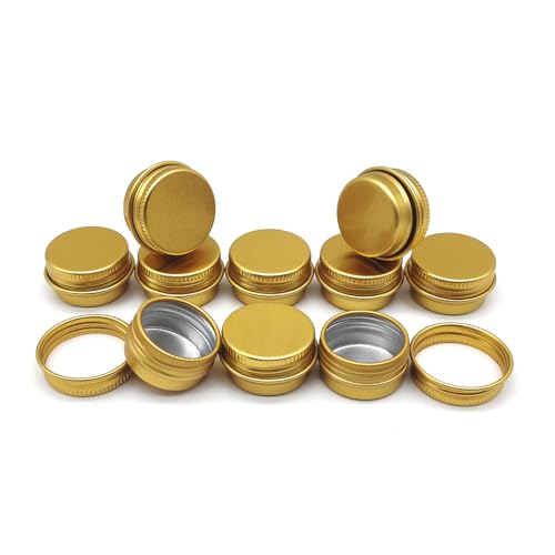 30 pack 5ml Lip Balm Tin Cans, 5g Mini Aluminum Makeup Sample Containers with Screw Lid, Empty Metal Tins Pot Storage Travel Jars for Cosmetic Cream Candle Tea, 5 Gram Small Tins, Gold Color
