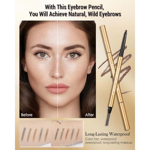 Eyebrow Pencil, 12Pcs Brown Ultra-Fine Retractable Eye Brow Pencil,Long-Lasting Waterproof Eyebrow Tint Pen Kit for Define Shape and Fill Brow,Women's Mother's Day Makeup Gift Set for Women Girl-03