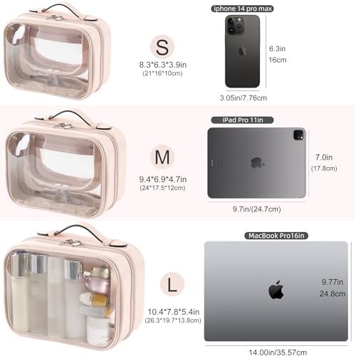 Veki Transparent Makeup Bag Travel Cosmetic Bags Case Waterproof Toiletries Bag Large Capacity Open Storage Bags Organizer With Zipper, Portable Make Up Organizer for Women and Girls