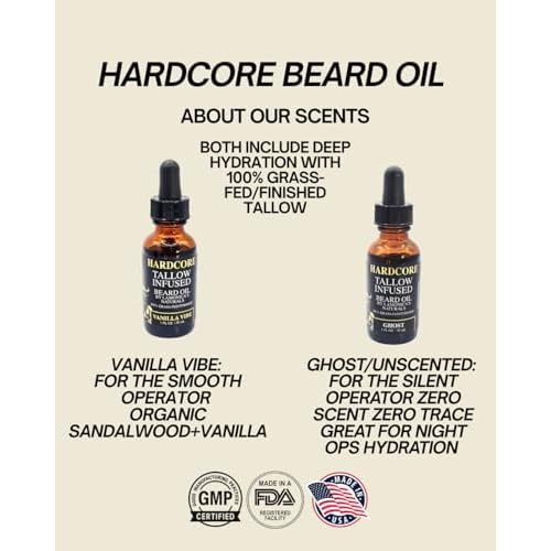 LAMONICA'S NATURALS Beard Oil for Men ?TALLOW-INFUSED, Softens & Moisturizes Beard ? Organic Sanadalwood + USDA Vanilla Scent ? Veteran-Owned Grooming ? HARDCORE