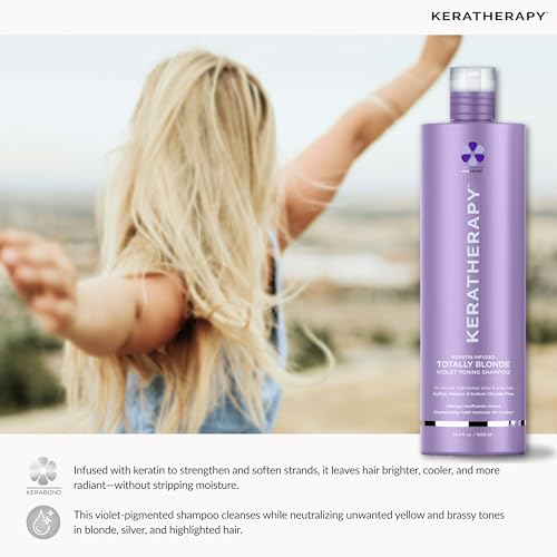 KERATHERAPY Keratin Infused Totally Blonde Violet Toning Shampoo, 33.8 fl. oz., 1000 ml - Violet Shampoo for Blonde Color Treated Hair, Brassy, Silver, & Highlighted - Sulfate & Paraben Free