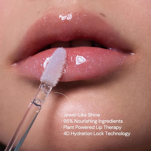Flower Knows Shell's Jewel Nourishing Lip Glaze,Shimmery Clear Lip Gloss with Hyaluronic,Moisturizing Plumping Oil,Non-Sticky,0.16 Fl.Oz(P06 Lunar Jelly)