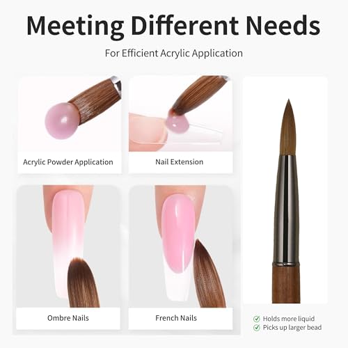 100% Pure Kolinsky Hair Acrylic Nail Brush Sandalwood Handle Professional Manicure Brushes for Powder Nail Acrylic Application - Salon & DIY Nail Art Essentials - Size 18, 1.0 Count