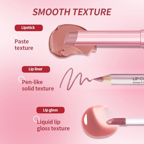 3PCS Matte Liquid Lipstick Long Lasting Tinted Lip Balm & Lip Liner Set, Hydrating Lip Stain Non-Sticky, Lip Gloss for Women, Waterproof Lipstick Makeup