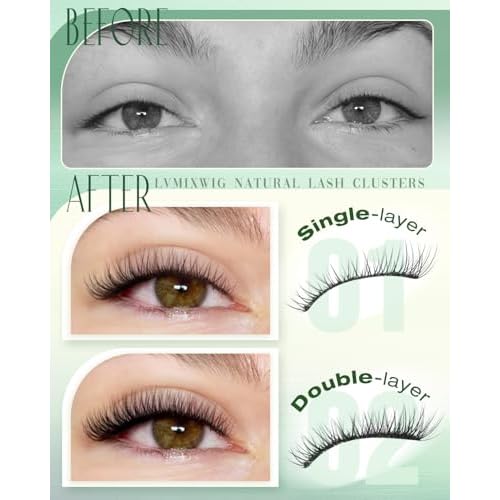 Short Lash Clusters 8-12MM Natural Eyelash Clusters Invisible Band Cluster Eyelash Extensions Wispy Cluster Lashes C Curly Individual Lashes 150PCS DIY Lash Extension by Lvmixwig