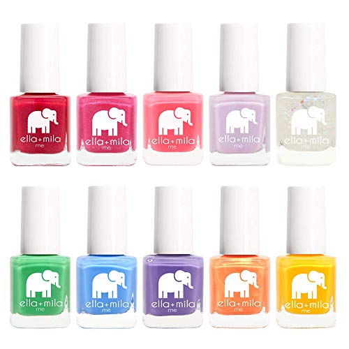 ella+mila Professional Nail Polish Set - Quick Dry Nail Polish - 10 Pack Vibrant Colors - Vegan Non-Toxic Fingernail Lacquer for Kids & Women - Long-Lasting & Chip Resistant (10 Pack x 0.24 fl oz)
