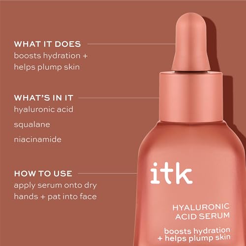 ITK Hyaluronic Acid Serum with Niacinamide & Squalane - Hydration & Plumping Anti-Aging Serum For Face - Deep Moisture Hydrating Face Serum For Sensitive + Dry Skin - Vegan + Cruelty Free, 1 Fl Oz