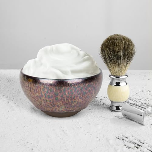 Linkidea Ceramic Shaving Bowl for Men, Jian Zhan Glaze Wet Shave Mug, Traditional Shaving Soap Lather Bowl (Purple)