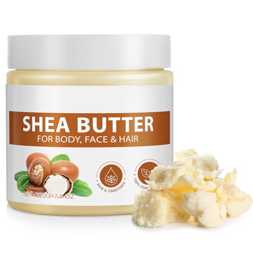 Unrefined Shea Butter Raw Organic - Vitamines A D E&F - Revitalizes Skin - Youthful Glow, Healthy Vibrant - Non-greasy, Moisture Lock, Deep Nourishment - Multi-use for Skin, Hair, Nail - 220g