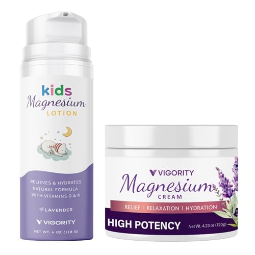 Vigority Magnesium Cream Lotion for Mama & Baby Kids Bundle - Bedtime Calming with Natural Ingredients, Lavender Oil, Shea Butter & Vitamins - Soothing Relief, Safe for Kids
