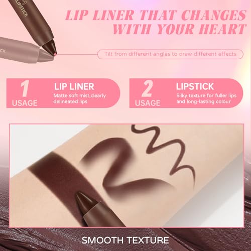 Nourishing Glowing Lip Oil with 2 in 1 Ombre Lip Liner Lipstick Set, Moisturizing High Shine Renewal Lip Gloss for Women, Smooth Long Wear Plumping Rose Pink Lip Tint Lip Crayon Combo Makeup