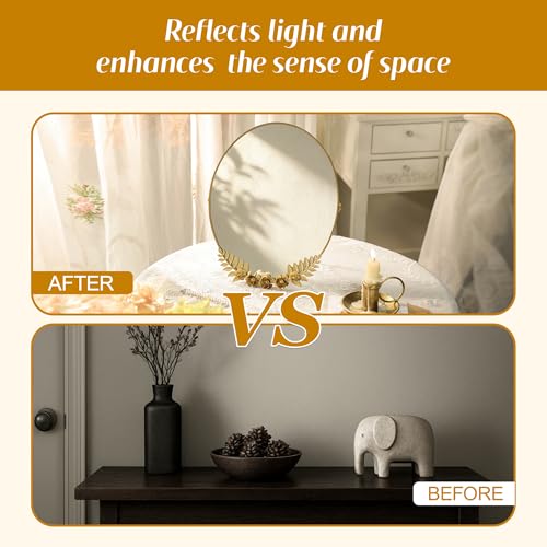 Golden Desk Oval Makeup Mirror with Blossoming Floral Accents ? Lightweight Decorative Tabletop Vanity Mirror for Living Room, Bedroom, 10.04 x 11.81 Inches
