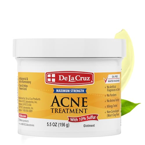 De La Cruz Sulfur Ointment - Cystic Acne Treatment for Face and Body - Daily 10 Min Spot Treatment Mask - Safe and Effective Game Changing Hormonal Acne Treatment That Clears Up Pimples 5.5 OZ.