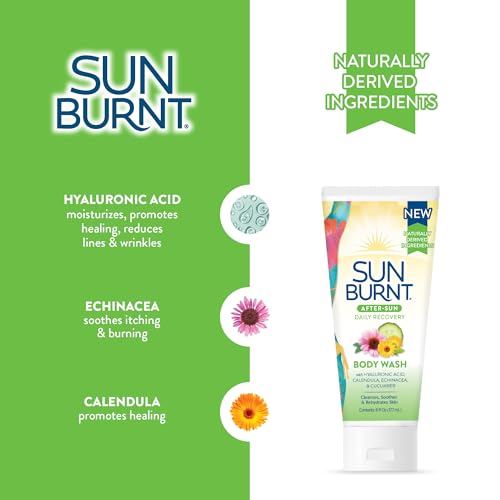 Sunburnt After Sun Body Wash ? Cooling Cleanser with Hyaluronic Acid, Calendula, Echinacea & Cucumber ? Soothes Sunburn, Hydrates & Calms Skin ? Sulfate & Paraben Free, 6 oz