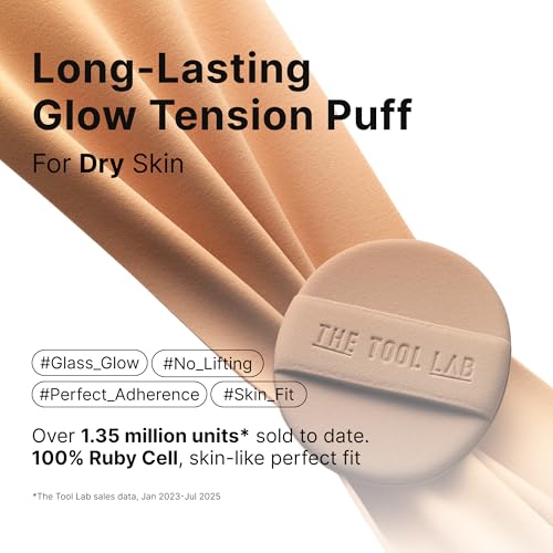 THE TOOL LAB Long-lasting Glow Tension Puff 4P Set, Rubycell Cushion Foundation Puffs for Moisturizing Coverage, Liquid Foundation Makeup Sponges, Korean Makeup (4P, 2.1 inch, Round)
