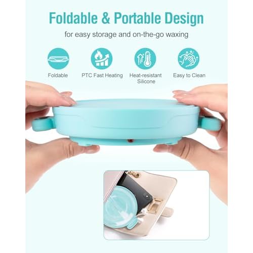 Waxing Kit, Foldable Wax Warmer with 4 Packs Hard Wax Beads, Silicone Wax Pot Machine for Full Body, Face, Eyebrows, Legs, Bikini, At Home Hair Removal Kit with 15 Accessories for Women Men, Green
