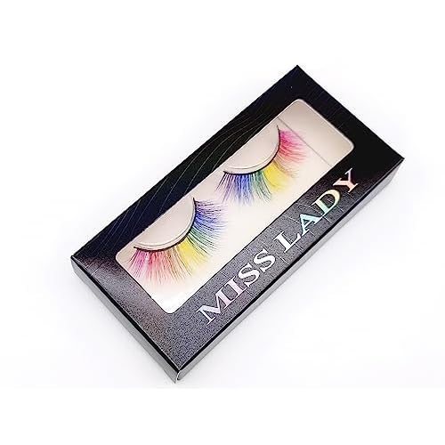 MISSLADY Colored Lashes 16mm 3D Real Mink Rainbow Lashes Strips Rainbow Eyelashes (M3D-301, 16mm, 1 Pair)