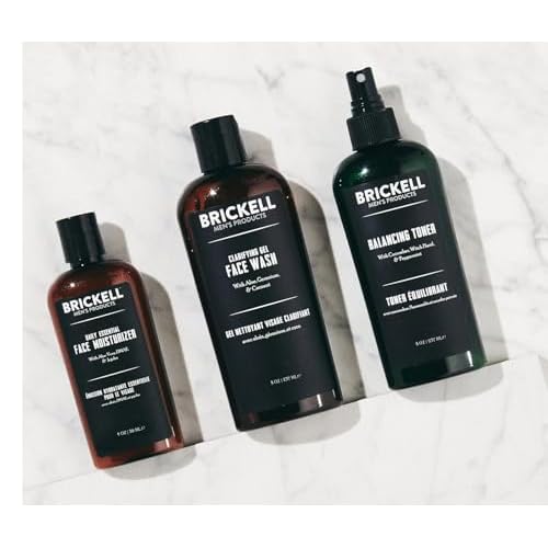 Brickell Men's Daily Face Cleanse Routine for Oily Skin, Alcohol Free Toner, Gel Facial Wash and Moisturizer, Natural and Organic, Scented