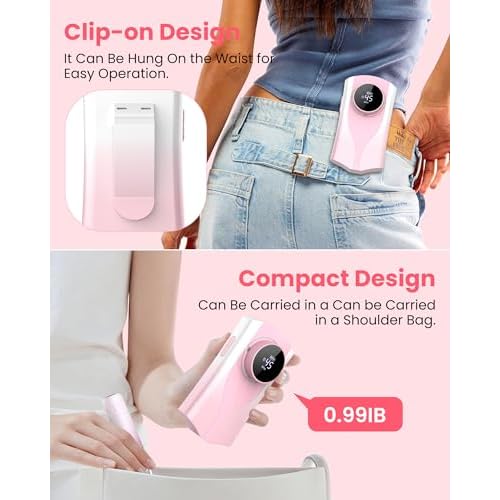 Nail Filer Electric Nail Drill Professional, Kisufu 45000 RPM Rechargeable Efile Nail Drill Kit with Smart Led, 1800mAh, Portable Nail Grinder for Salon Home Use, Women's Day Gifts (Pink).