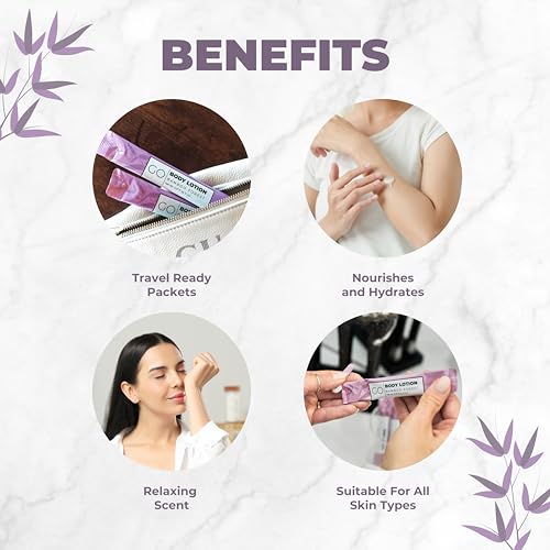 Go Essentials Travel Size Lotion Packets ? Single Use Body and Hand Lotion for Hydrated Skin and Toiletries. Airline Friendly ? Portable Bulk. Womens Gift Set