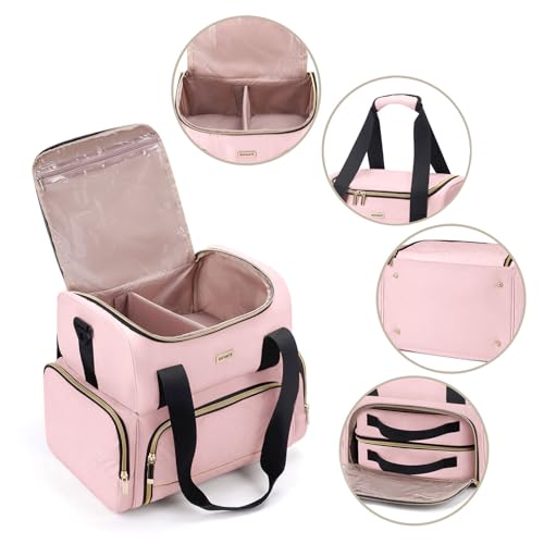 Large Makeup Cosmetic Bag with 2 Removable Case, Double Layer Travel Makeup Organizer Case, travel Toiletry Bag For Women, Pink