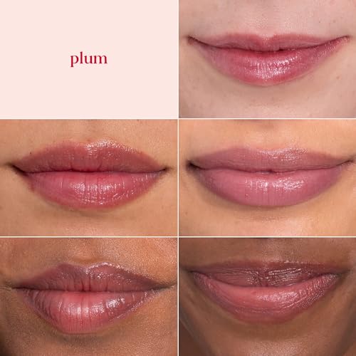 Burt's Bees Shimmer Lip Tint Set, Tinted Lip Balm Stick, Moisturizing for All Day Hydration with Natural Origin Glowy Pigmented Finish & Buildable Color, Plum (4-Pack)