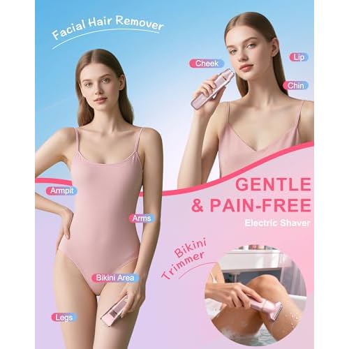 Bikini Trimmer for Women, 3-in-1 Electric Razors for Women with Ceramic Blades & IPX7 Waterproof Design - Rechargeable Cordless Electric Shaver for Lady for Legs, Underarms, Face & Bikini Line