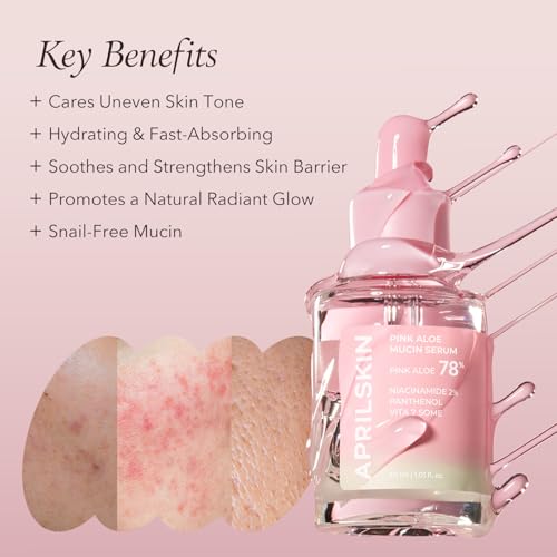 APRILSKIN Pink Aloe Mucin Serum 1.01 fl.oz (30ml) Hydrating 78% Jeju Aloe Mucin Formula with Non-Sticky Finish for a Glass Glow Look, Korean Skincare