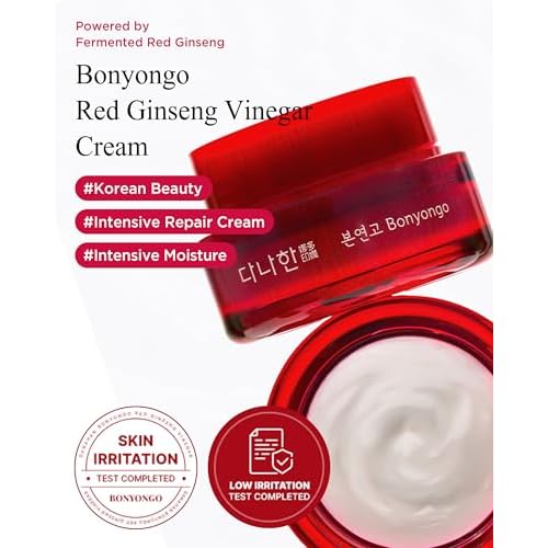 Bonyongo Red Ginseng Vinegar Cream, 1.86 oz | Fermented 6-Year Korean Ginseng | Intensive Hydration + Firming | Non-Greasy Finish for Dry & Mature Skin