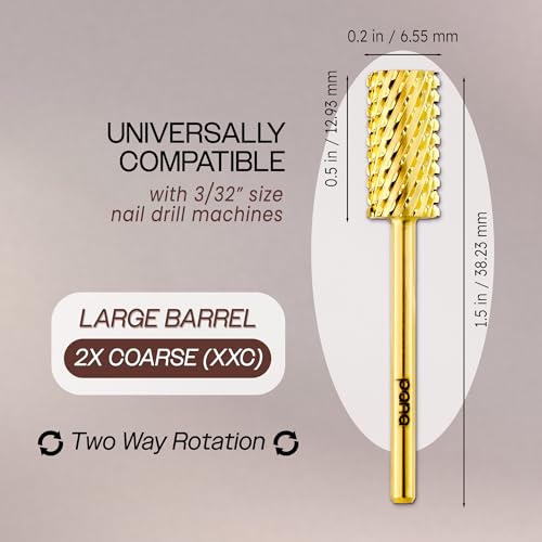 PANA Professional 3/32" Shank Size - Flat Top Large Barrel Gold Carbide Bit 2X Coarse Grit - Nail Drill Bit for Dremel Machine