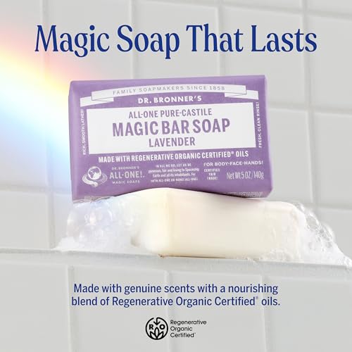 Dr. Bronner's Pure-Castile Magic Bar Soap- Made with Regenerative Organic Certified Oils- For Face, Body, Hair, Vegan Soap Bars for Men & Women- Variety 3-Pack, Peppermint Lavender, Unscented