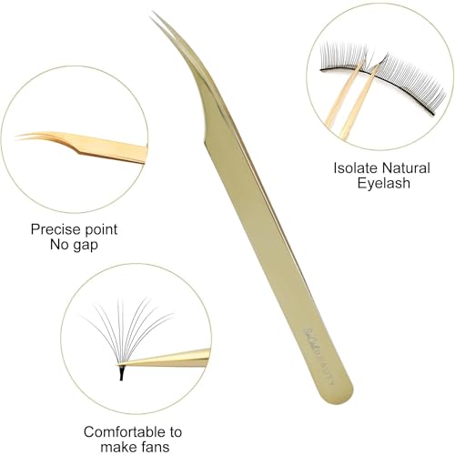 Flirt Curved Isolation Lash Tweezer by SoCal Beauty | Gold Professional Eyelash Tweezer for Eyelash Extensions, Hand-Tested with MM Guide ? Lash Artist¡¯s Favorite Precision Eyelash Applicator