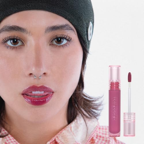 Glossy Lip Stain ? Plumping Hydrating Lip Oil Tint with Hyaluronic Acid & Peptide Complex ? Non-Sticky High Shine Pigmented Finish ? Cutesy (Dusty Pink) 0.11 oz.