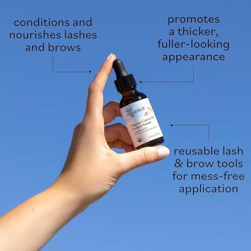 Sky Organics - USDA Organic Castor Oil Eyelash Serum (1 fl oz/30 mL) Brown Glass Bottle for UV Protection - Fuller-Looking Eyebrow & Lash Serum - Conditioning Hair Oil - Vegan, Cruelty Free, Self Care