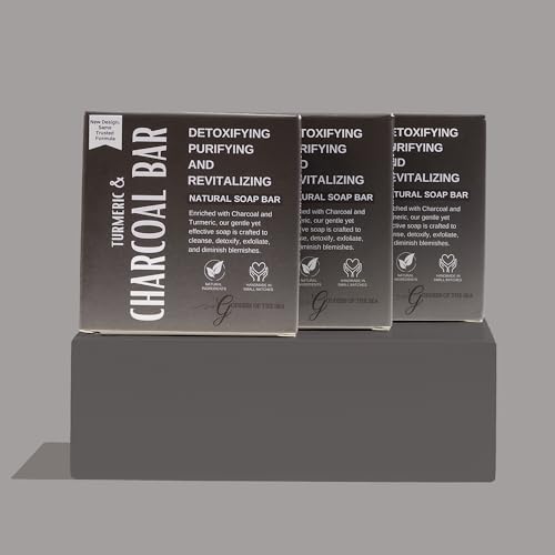 Turmeric Charcoal Bar ? Natural Face & Body Soap for Acne, Dark Spots & Detox | Even Skin Tone | Deep Cleansing | Handmade, Organic, Vegan with Activated Charcoal & Turmeric (1)