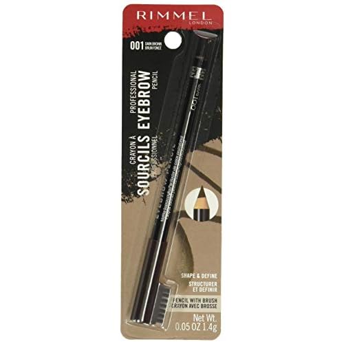 Rimmel London Brow This Way Professional Eyebrow Pencil, Long-Wearing, Highly-Pigmented, Built-In Brush, 001, Dark Brown, 0.05oz